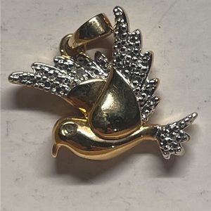 Vintage dove pendant charm flying gold toned silver rhinestones